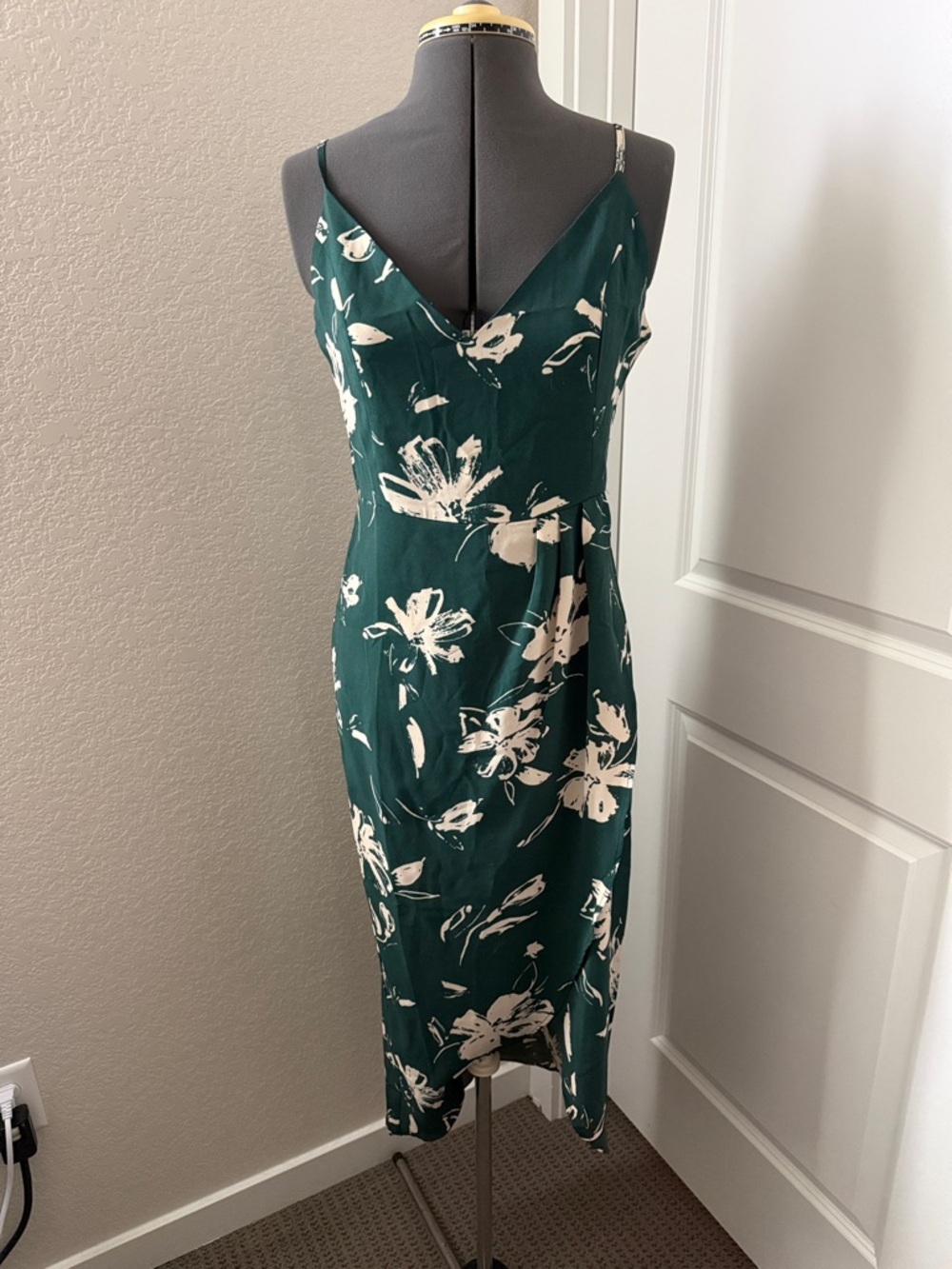 Floral Green Slip Dress with Cream Print